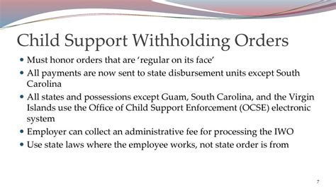 South Carolina employers must now send child support withheld .